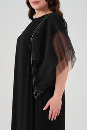 Kol Detaylı Şifon Elbise Siyah