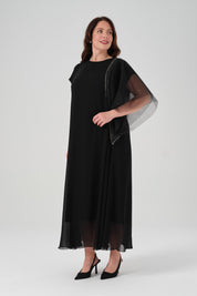Kol Detaylı Şifon Elbise Siyah