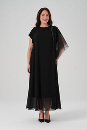 Kol Detaylı Şifon Elbise Siyah