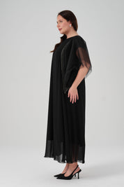Kol Detaylı Şifon Elbise Siyah