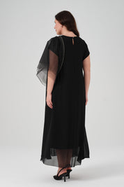 Kol Detaylı Şifon Elbise Siyah