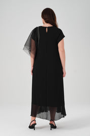 Kol Detaylı Şifon Elbise Siyah