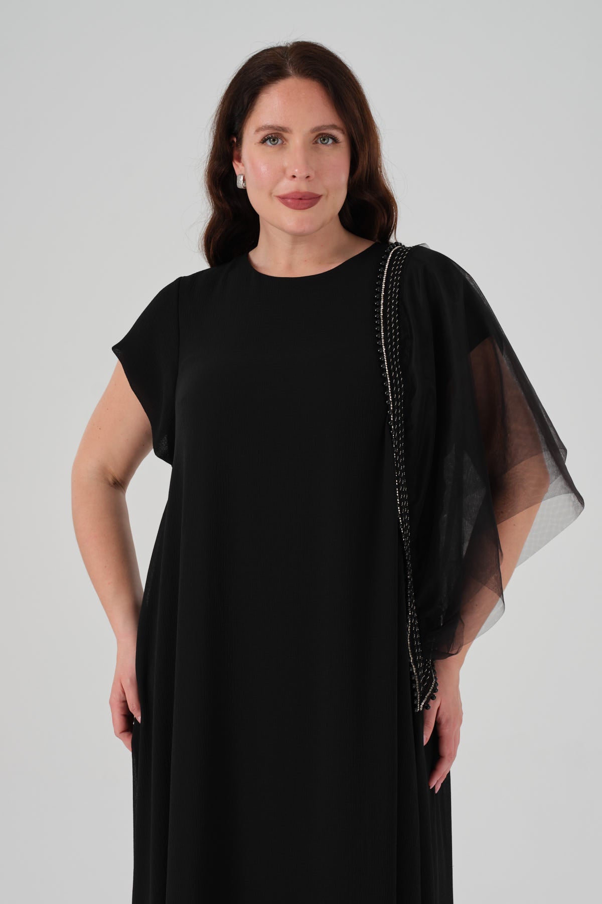 Kol Detaylı Şifon Elbise Siyah