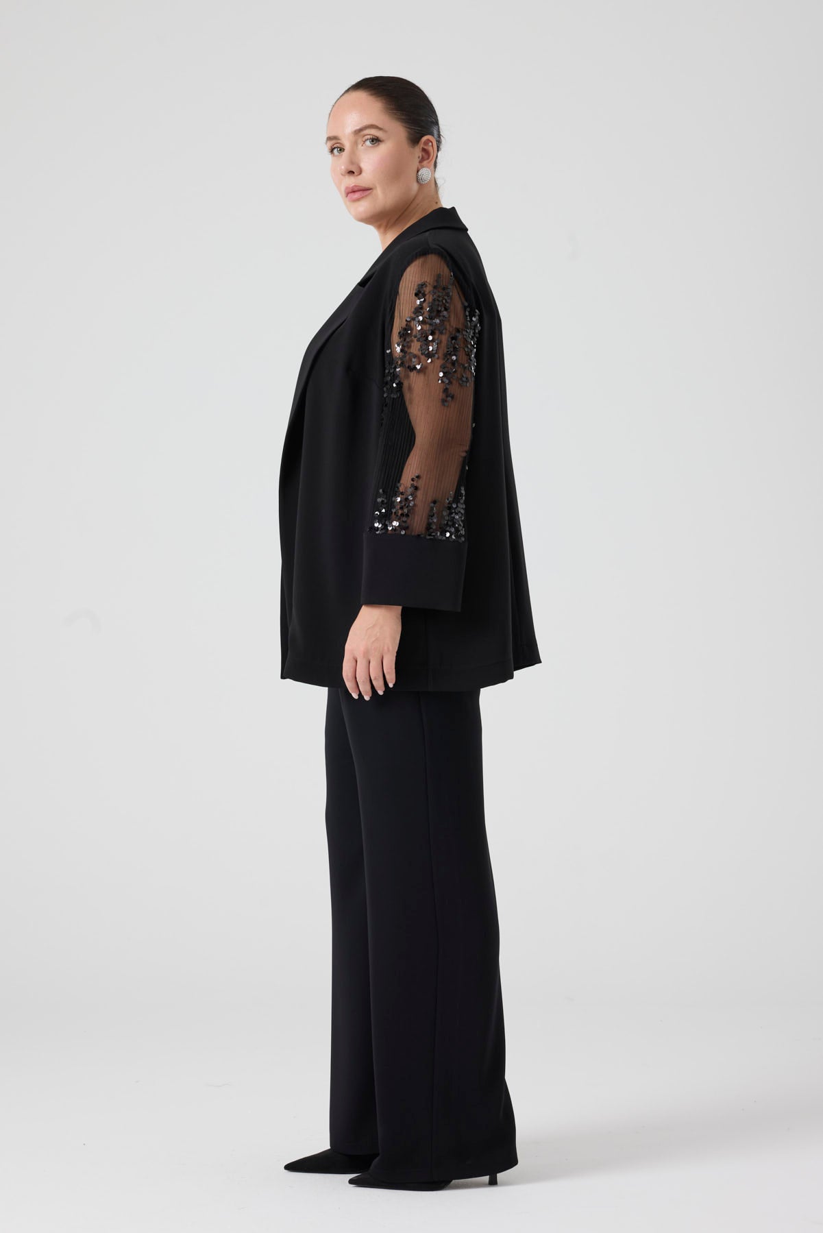 Kol Detaylı Üçlü Takım Siyah