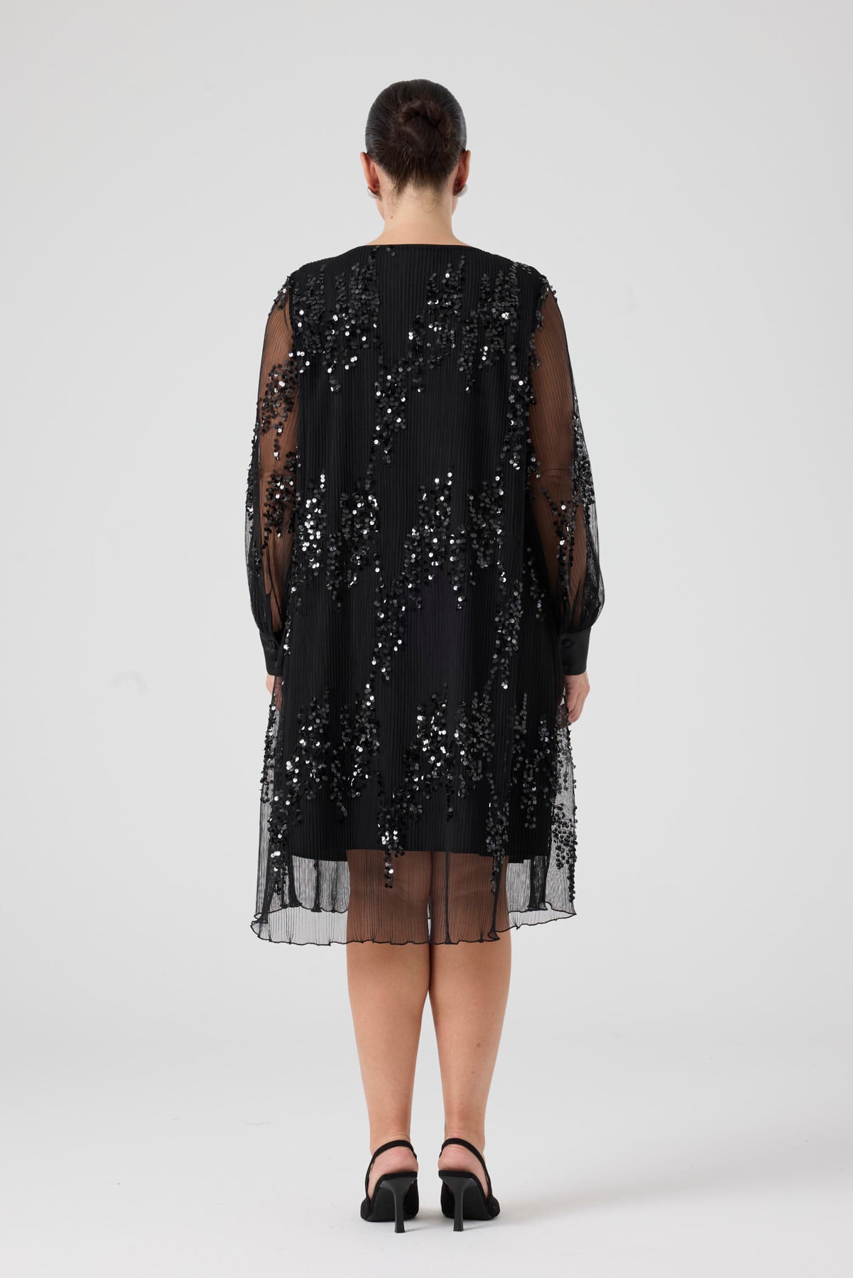 Payetli Piliseli Elbise Siyah