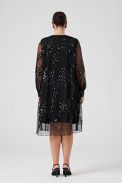 Payetli Piliseli Elbise Siyah