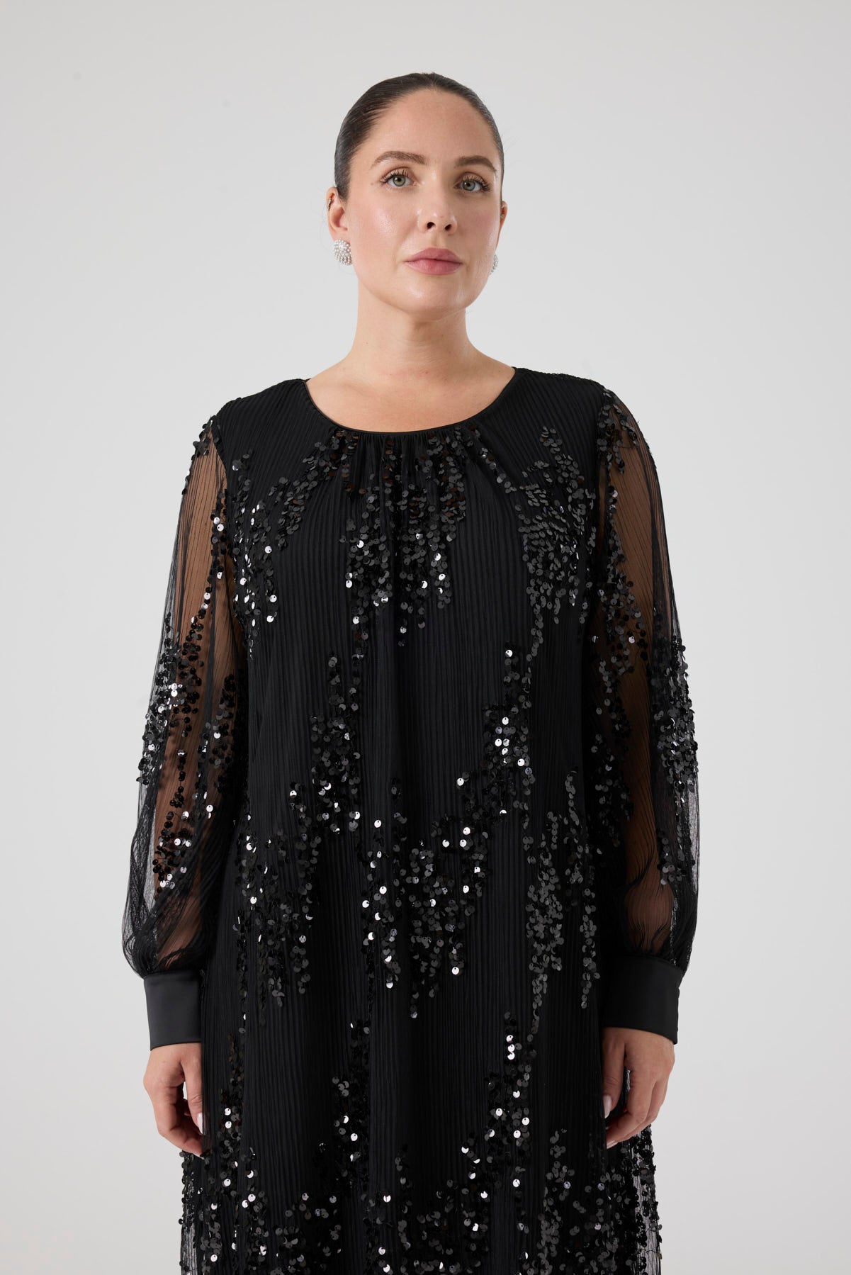 Payetli Piliseli Elbise Siyah