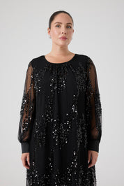 Payetli Piliseli Elbise Siyah