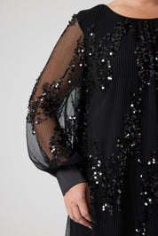 Payetli Piliseli Elbise Siyah