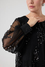 Payetli Piliseli Elbise Siyah