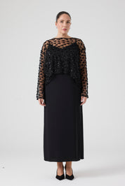 Payet Bluz - Uzun Yırtmaçlı Elbise İkili Takım Siyah