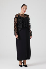 Payet Bluz - Uzun Yırtmaçlı Elbise İkili Takım Siyah