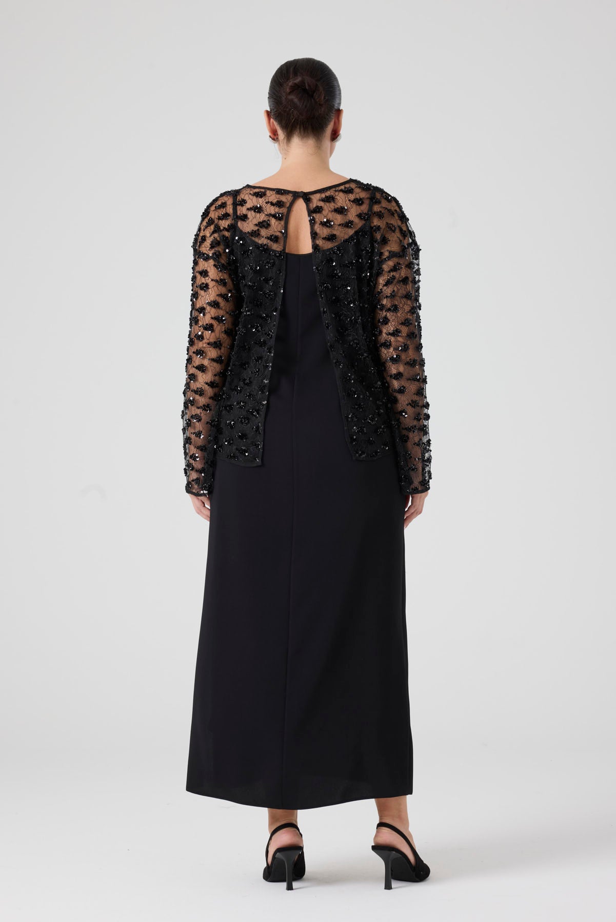 Payet Bluz - Uzun Yırtmaçlı Elbise İkili Takım Siyah