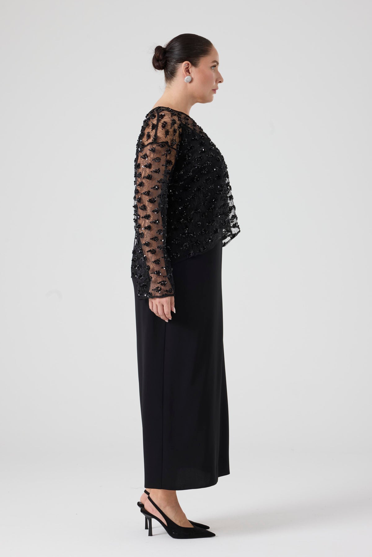 Payet Bluz - Uzun Yırtmaçlı Elbise İkili Takım Siyah