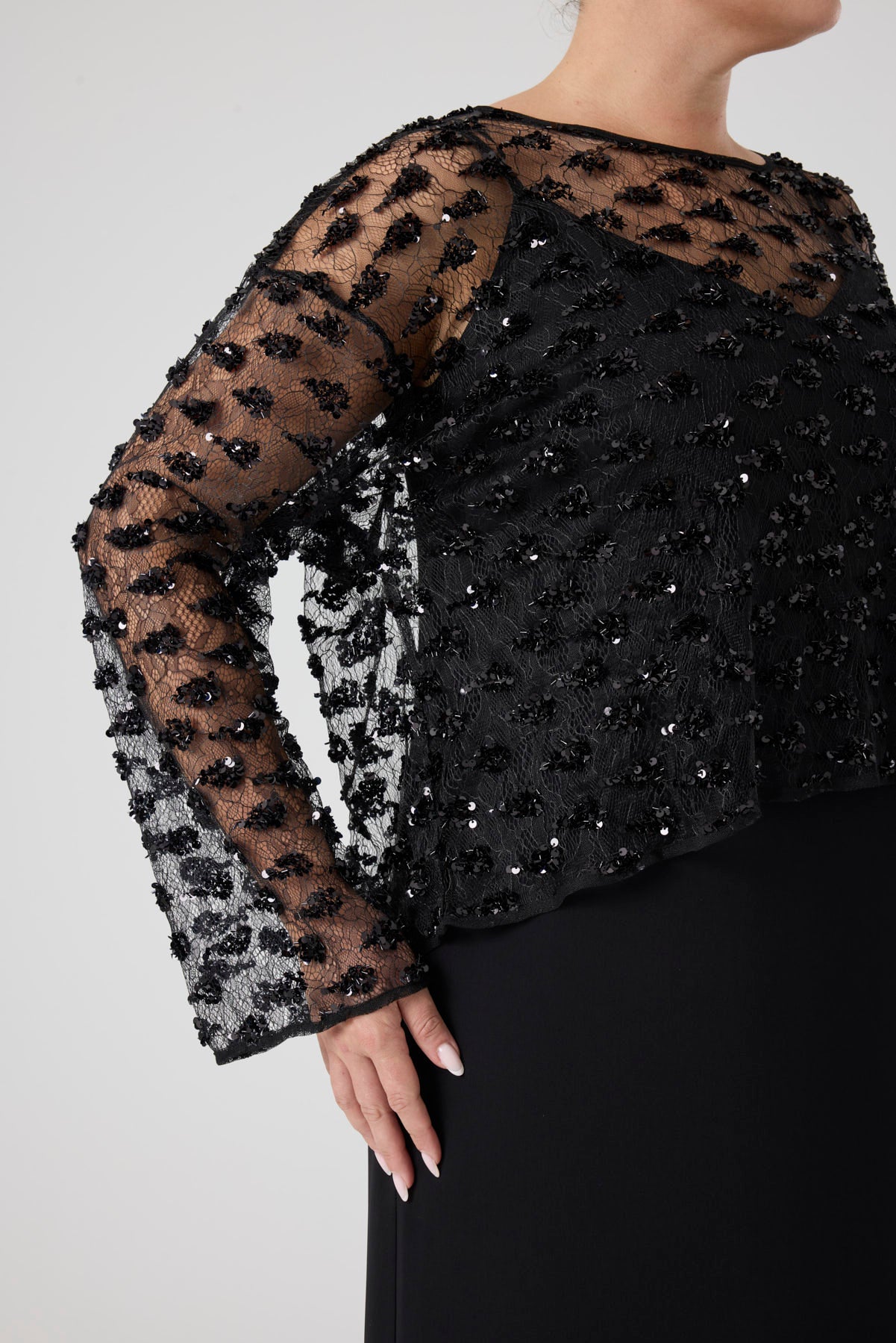 Payet Bluz - Uzun Yırtmaçlı Elbise İkili Takım Siyah