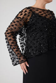 Payet Bluz - Uzun Yırtmaçlı Elbise İkili Takım Siyah