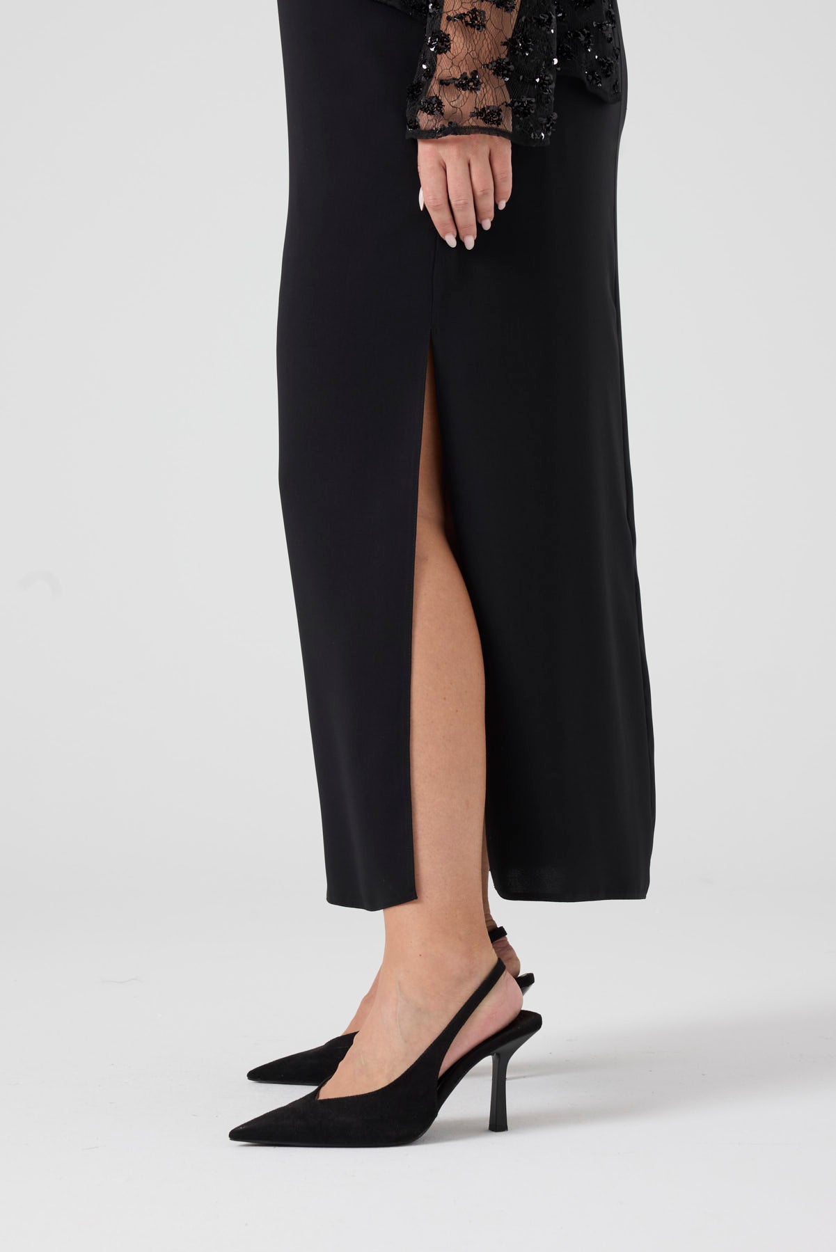 Payet Bluz - Uzun Yırtmaçlı Elbise İkili Takım Siyah