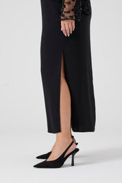 Payet Bluz - Uzun Yırtmaçlı Elbise İkili Takım Siyah