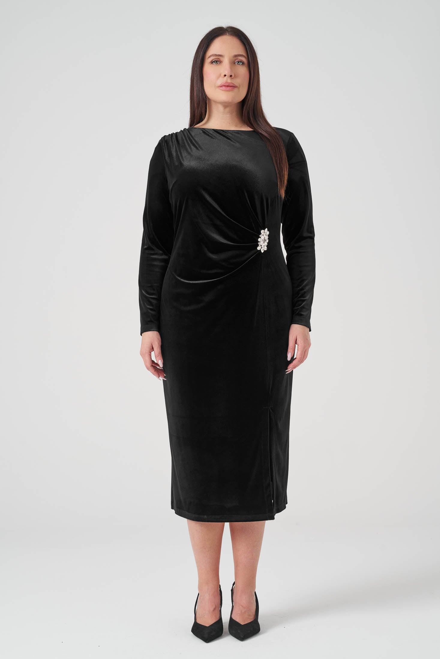 Taş Detaylı Slim Fit Kadife Elbise