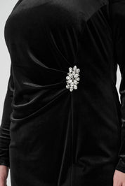 Taş Detaylı Slim Fit Kadife Elbise