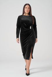 Taş Detaylı Slim Fit Kadife Elbise