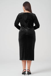 Taş Detaylı Slim Fit Kadife Elbise