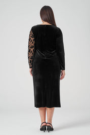 Kolu Dantelli Kadife Fit Elbise Siyah