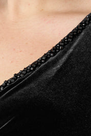 Kruvaze Kemerli Kadife Elbise Siyah