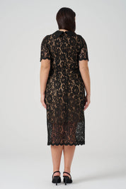 Düğme Detaylı Dantel Elbise Siyah - Ten