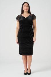 İşlemeli Kadife Abiye Elbise Siyah