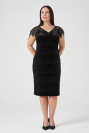 İşlemeli Kadife Abiye Elbise Siyah