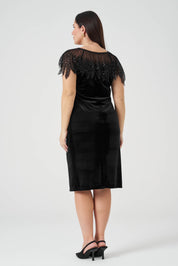 İşlemeli Kadife Abiye Elbise Siyah