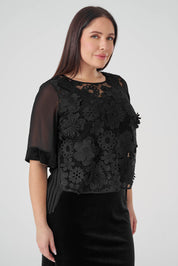 Üç Boyutlu Güpürlü Takım Siyah