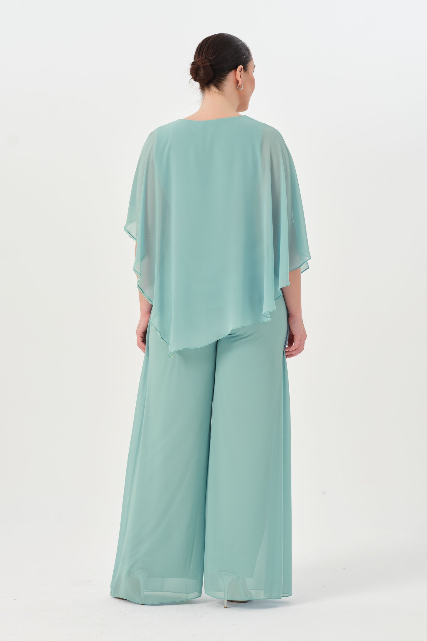 Taşlı Asimetrik Bluz Pantolon Takım Mint