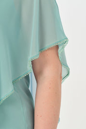 Taşlı Asimetrik Bluz Pantolon Takım Mint
