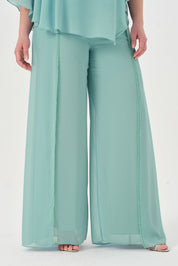 Taşlı Asimetrik Bluz Pantolon Takım Mint