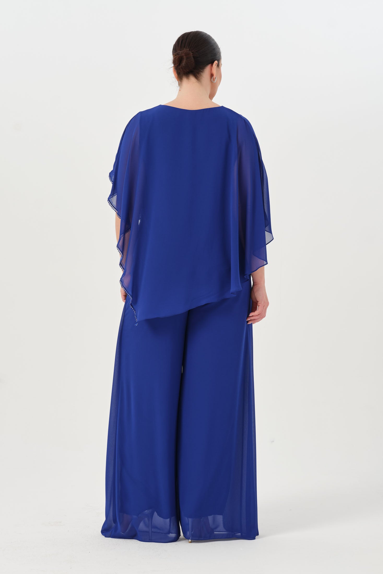 Taşlı Asimetrik Bluz Pantolon Takım Sax