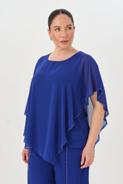Taşlı Asimetrik Bluz Pantolon Takım Sax