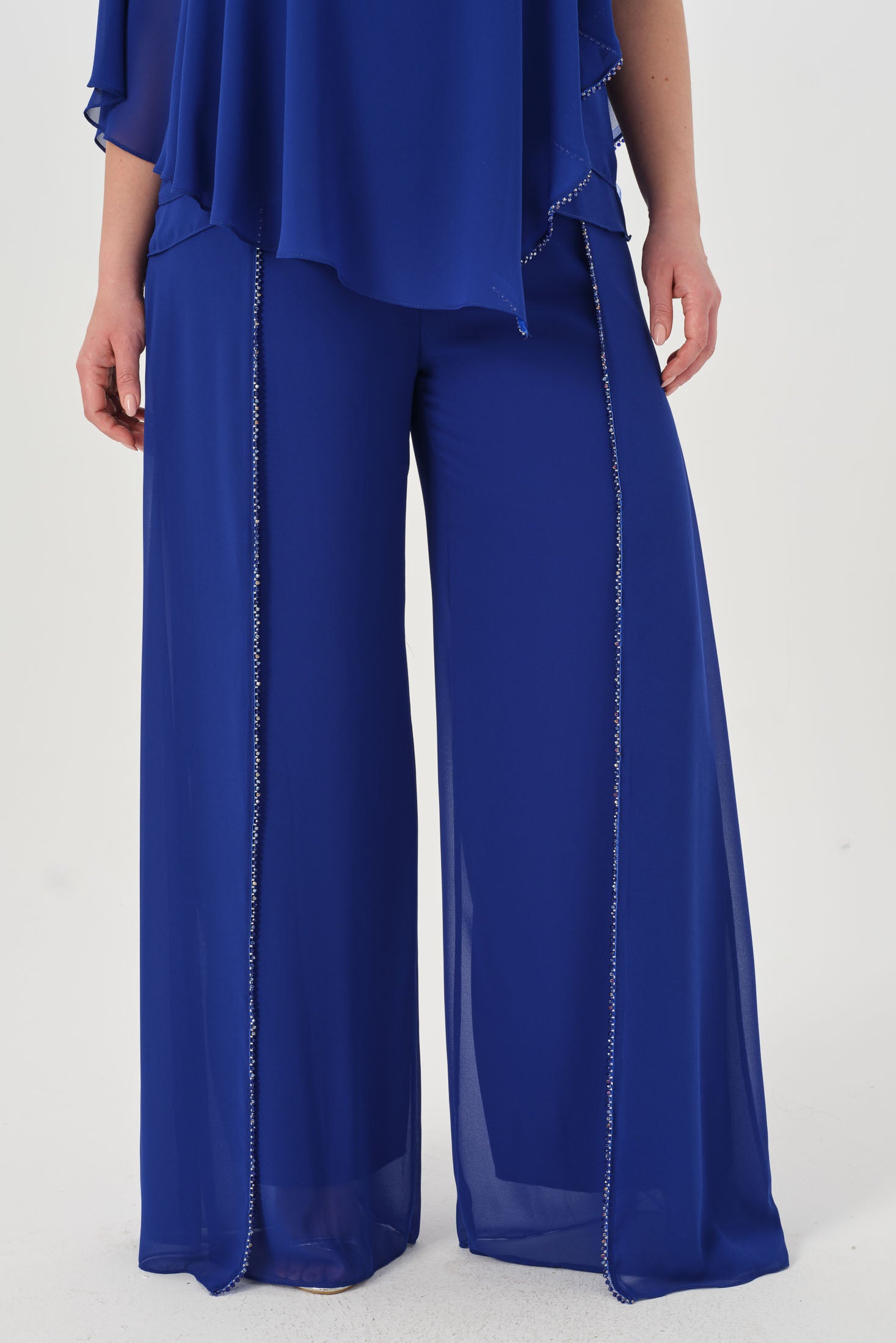 Taşlı Asimetrik Bluz Pantolon Takım Sax