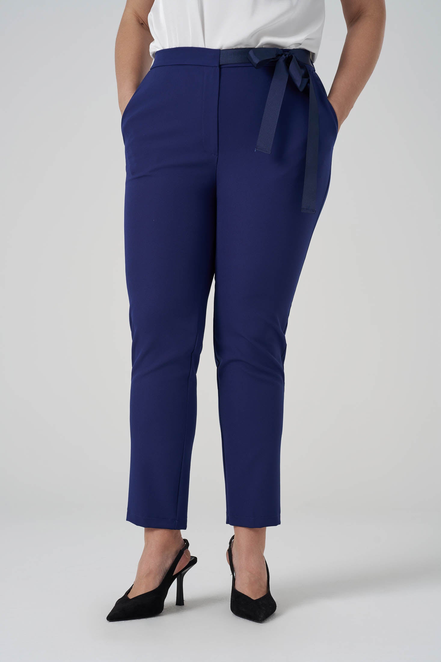 Bağlama Detaylı Fit Kumaş Pantolon Lacivert