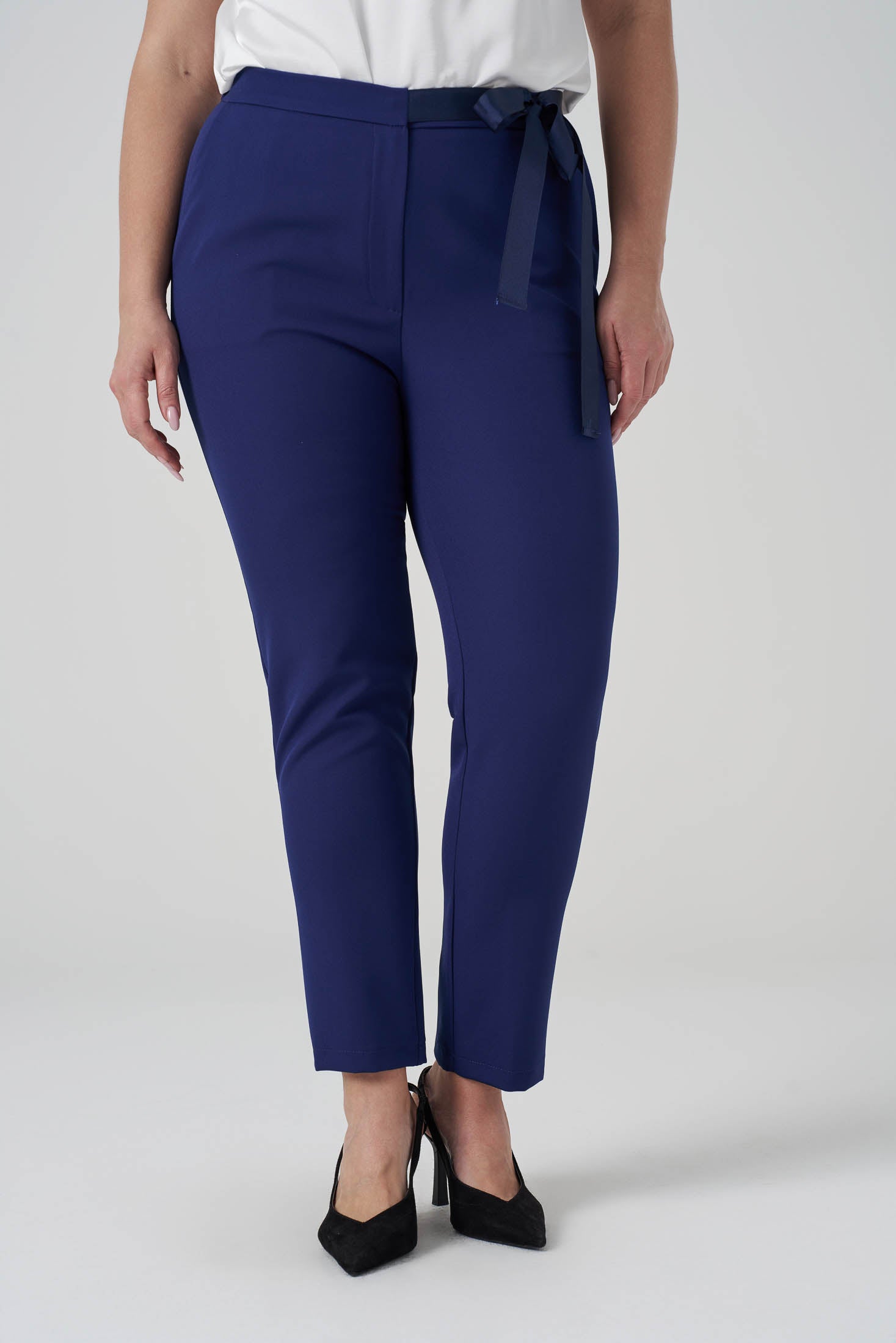 Bağlama Detaylı Fit Kumaş Pantolon Lacivert