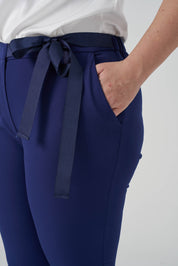 Bağlama Detaylı Fit Kumaş Pantolon Lacivert