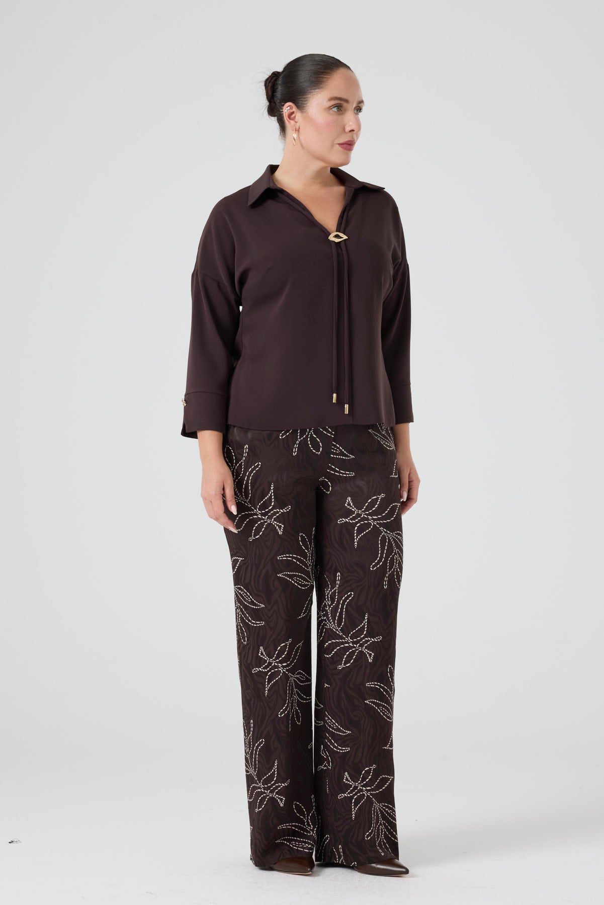 Jakarlı Viskon Pantolon Kahve