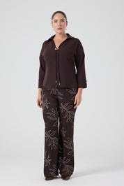 Jakarlı Viskon Pantolon Kahve