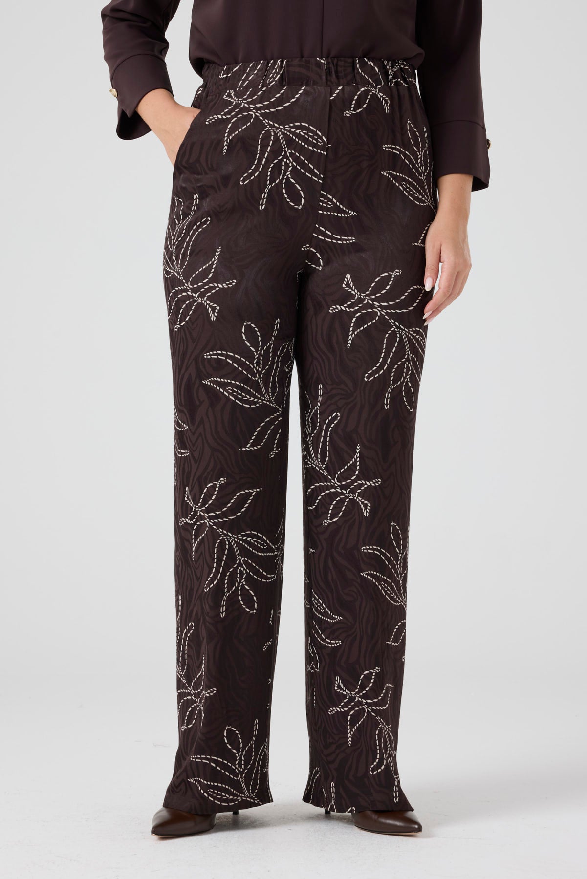 Jakarlı Viskon Pantolon Kahve