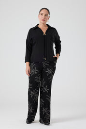 Jakarlı Viskon Pantolon Siyah