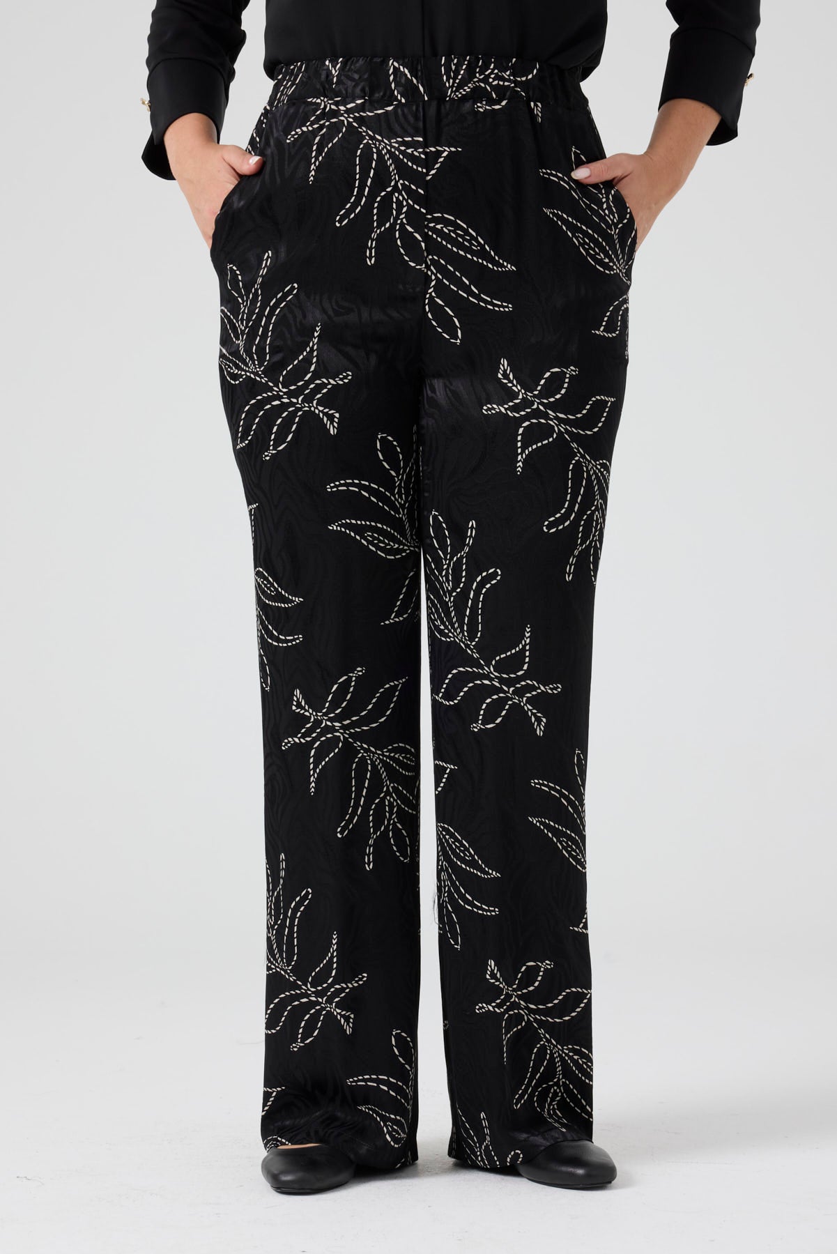 Jakarlı Viskon Pantolon Siyah