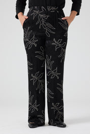 Jakarlı Viskon Pantolon Siyah