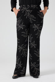 Jakarlı Viskon Pantolon Siyah