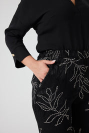 Jakarlı Viskon Pantolon Siyah